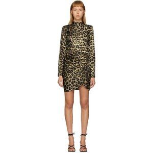 GAUGE81 Osaka Silk Leopard Mini Dress Medium Animal Print Tan Black Portugal